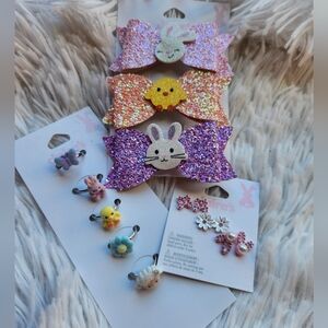 Glittery Pink and Orange Bunny Hair Clips Set